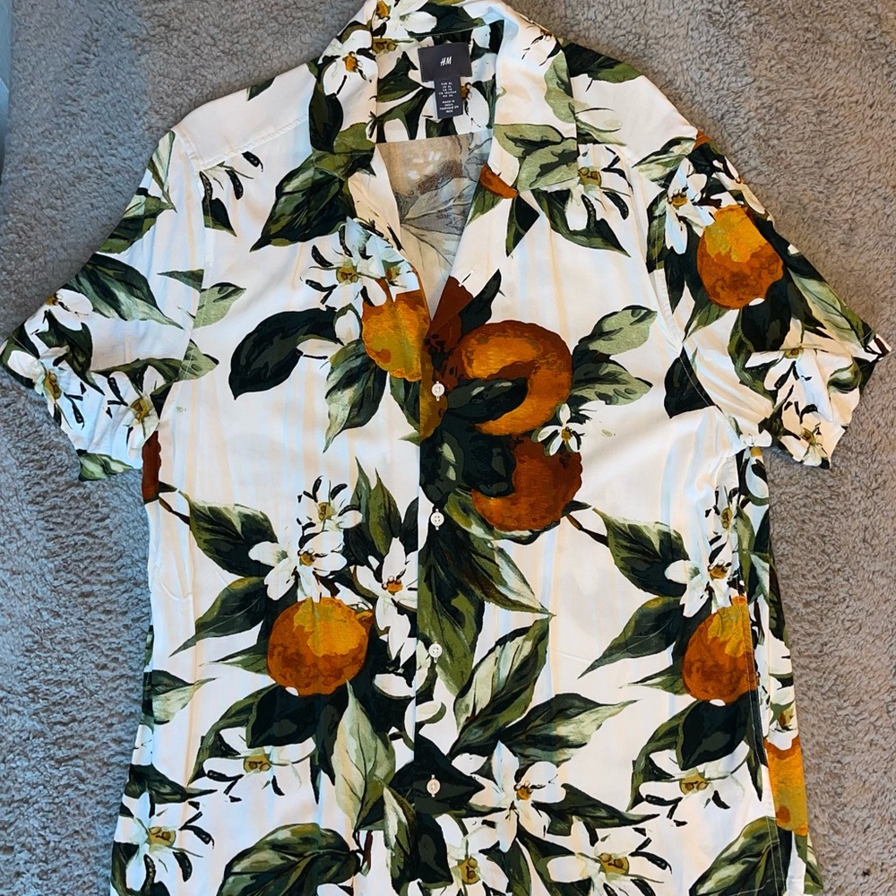 H&M Orange and Green Floral Men's Shirt